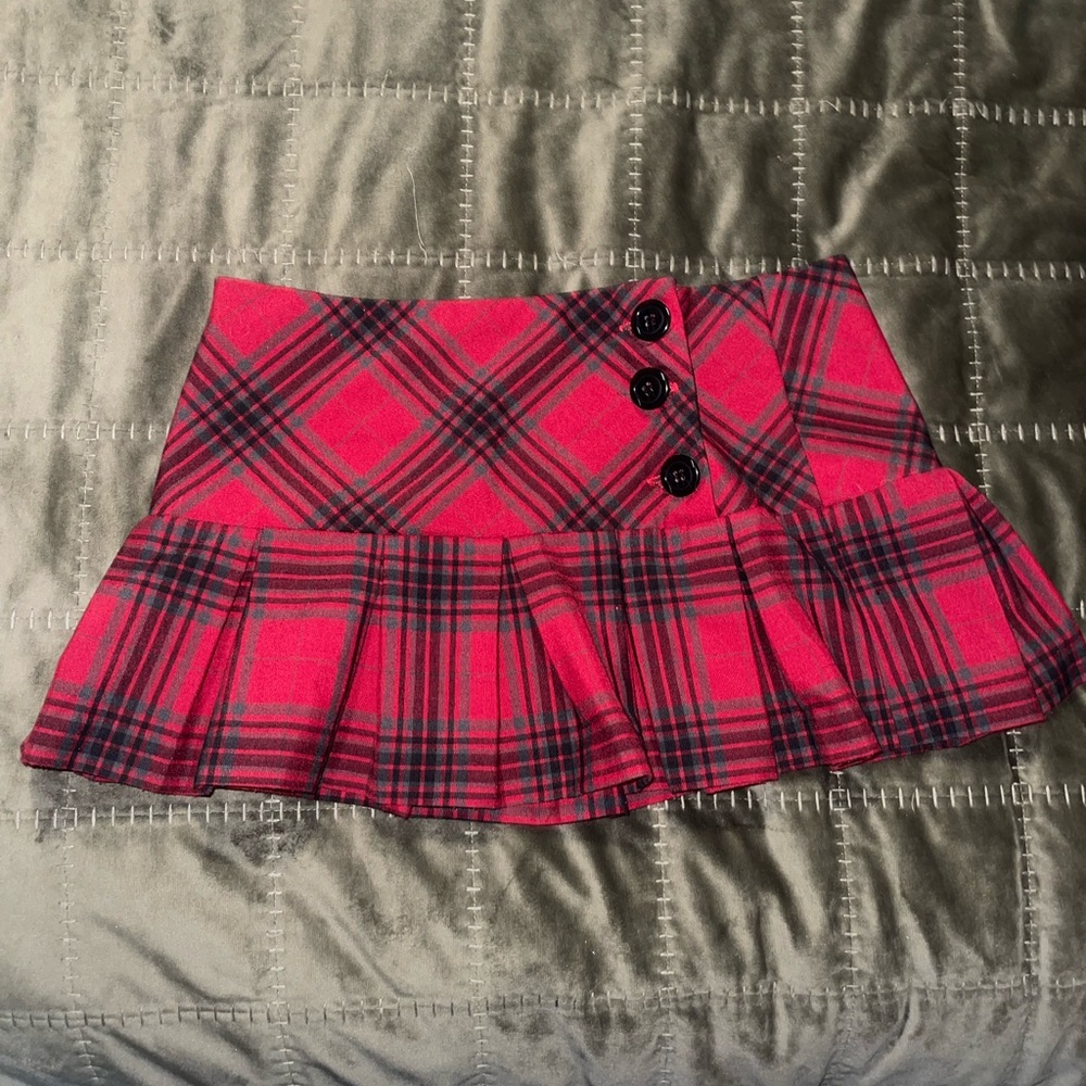 Plaid Red Skirt with Button Detail